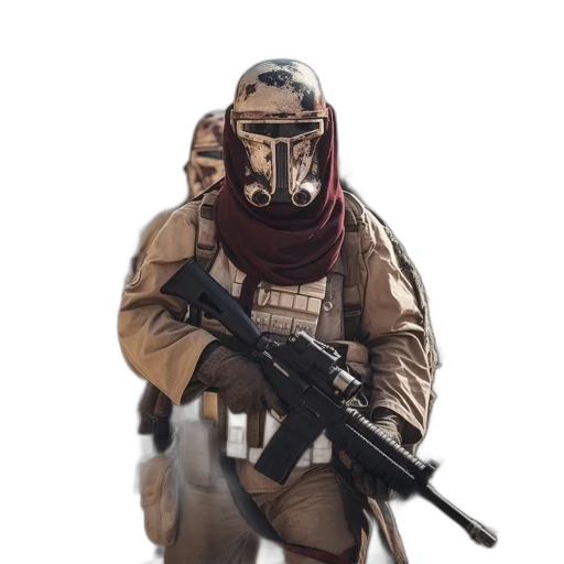 mask, weapon, staff, robot, concept art, 3d render, photorealistic, cyberpunk transparent PNG cut-out