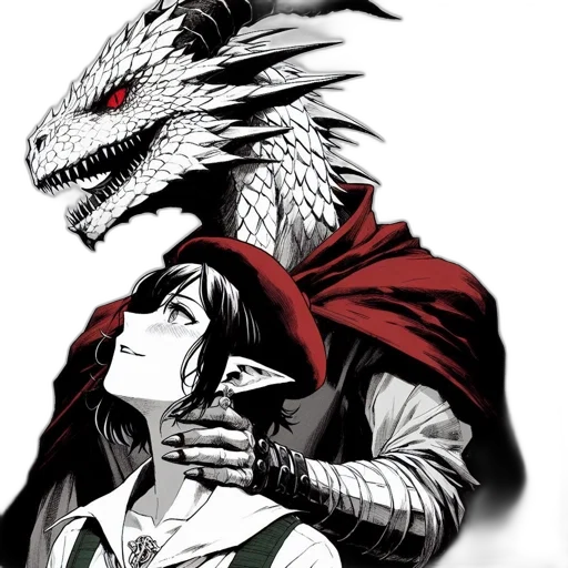 dragon, mask, comic book art, fantasy art, anime, concept art, red, monochrome transparent PNG cut-out