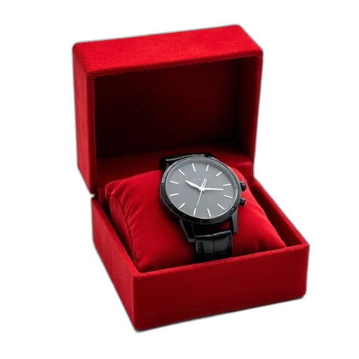 jewelry, black, wristwatch, strap, displayed, inside, red, velvet transparent PNG cut-out