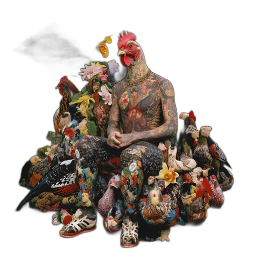 jacket, shoes, animal, mask, concept art, tattooed, individual, chicken transparent PNG cut-out