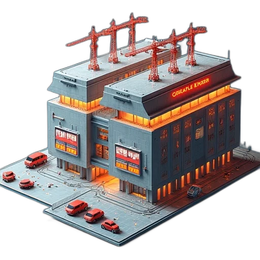 building, robot, concept art, 3d render, pixel art, cyberpunk, city street, neon lights transparent PNG cut-out