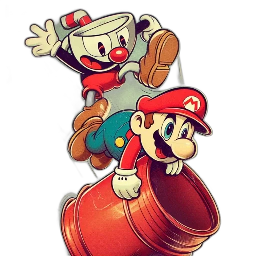 robot, concept art, pixel art, comic book art, 3d render, cuphead, mario, appear transparent PNG cut-out