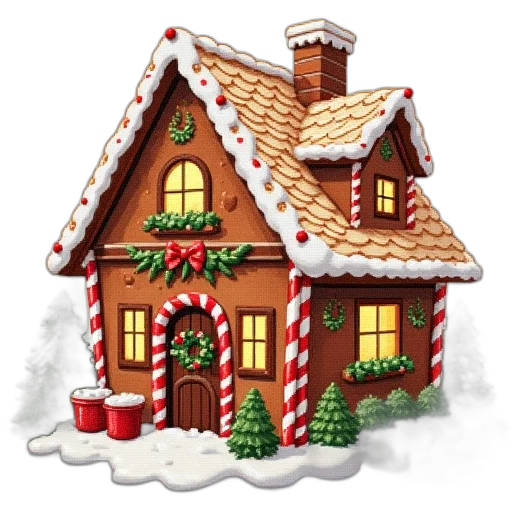 building, 3d render, photorealistic, snow, gingerbread, house, cross, stitch transparent PNG cut-out