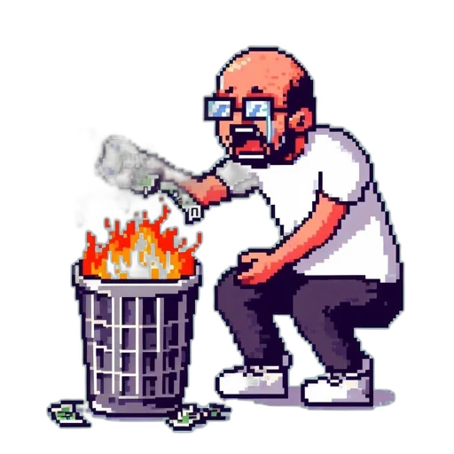 robot, pixel art, concept art, vaporwave, cyberpunk, fire, older, man transparent PNG cut-out