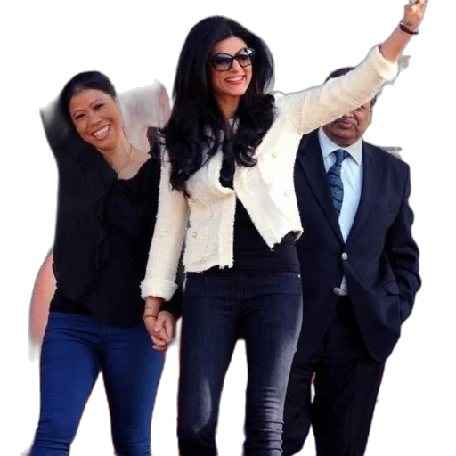staff, three, people, pose, together, front, backdrop, featuring transparent PNG cut-out