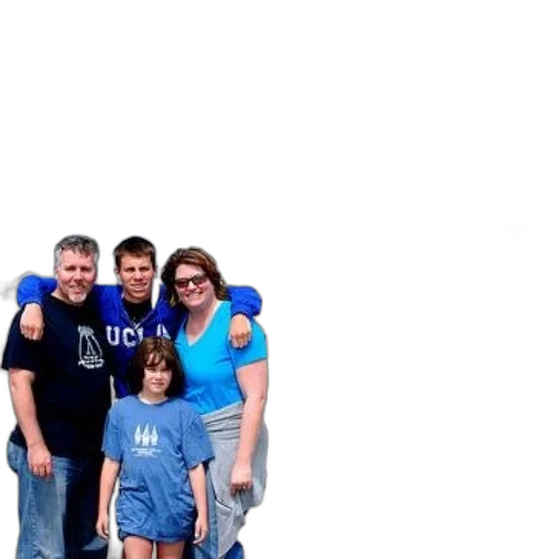 staff, umbrella, jacket, 3d render, photorealistic, blue, family, four transparent PNG cut-out