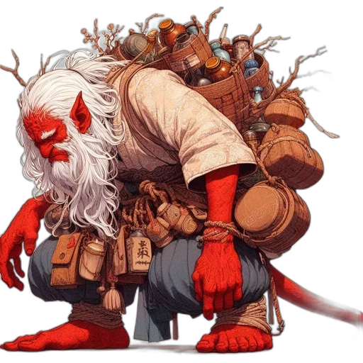 concept art, fantasy art, comic book art, red, fantastical, creature, skin, white transparent PNG cut-out