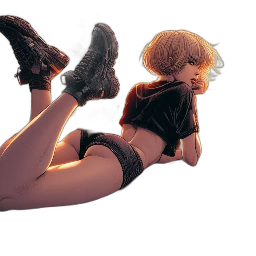 shoes, concept art, 3d render, cyberpunk, photorealistic, woman, lies, rooftop transparent PNG cut-out