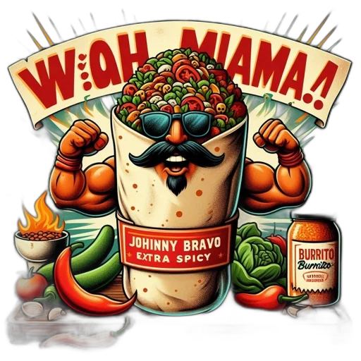 food, comic book art, burrito, character, facial, features, sunglasses, mustache transparent PNG cut-out