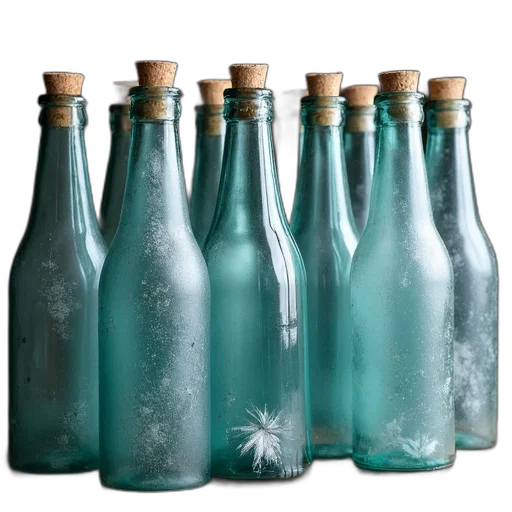 bottle, blue, green, collection, empty, glass, bottles, cork transparent PNG cut-out