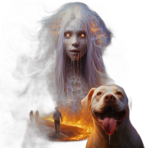 creature, animal, concept art, fantasy art, photorealistic, comic book art, fire, dreamlike transparent PNG cut-out
