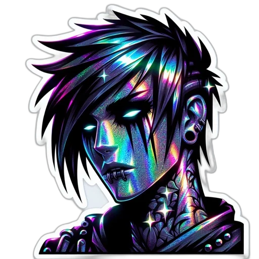 face, jewelry, staff, robot, cyberpunk, pixel art, cartoon, comic book art transparent PNG cut-out