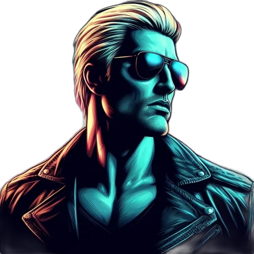 jacket, face, comic book art, cyberpunk, pixel art, concept art, man, leather transparent PNG cut-out