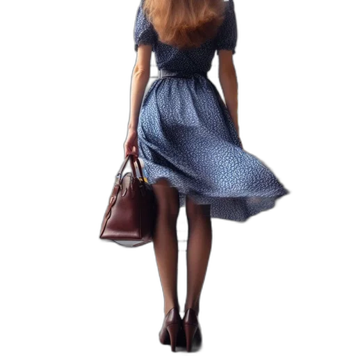 dress, 3d render, photorealistic, concept art, woman, stands, platform, blue transparent PNG cut-out