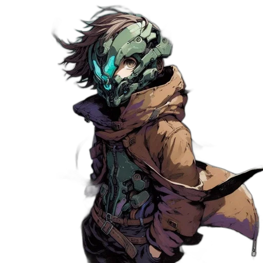 mask, jacket, face, creature, concept art, cyberpunk, comic book art, fantasy art transparent PNG cut-out
