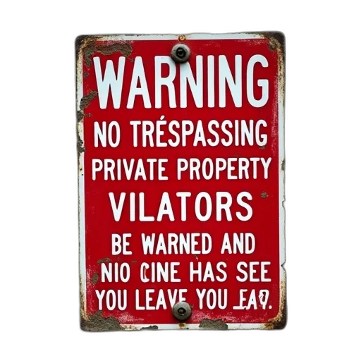 warning, sign, red, background, white, text, reads, trespassing transparent PNG cut-out