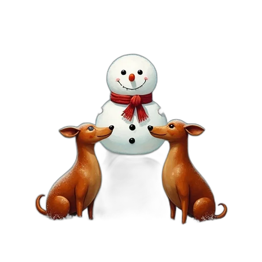 3d render, concept art, photorealistic, snow, snowman, two, wieners, painting transparent PNG cut-out