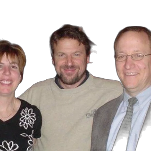 staff, three, people, pose, photo, dimly, lit, setting transparent PNG cut-out