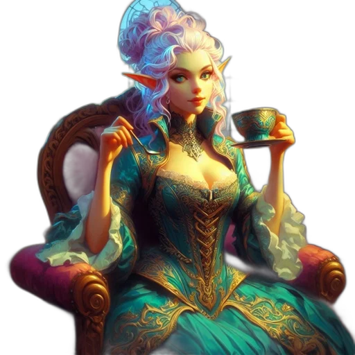 crown, staff, dress, jewelry, fantasy art, concept art, pixel art, 3d render transparent PNG cut-out