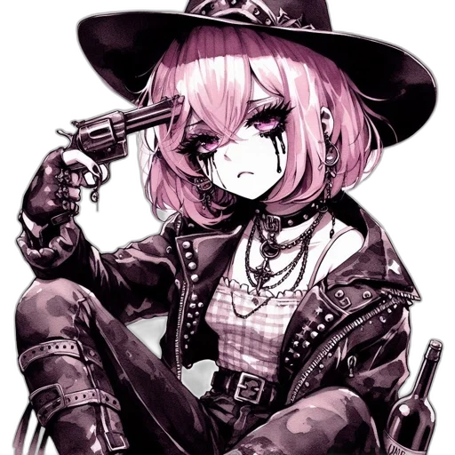 weapon, hat, staff, jacket, cyberpunk, anime, concept art, pixel art transparent PNG cut-out