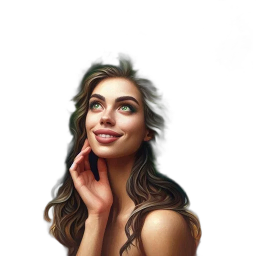 face, hair, dress, jewelry, photorealistic, oil painting, fantasy art, concept art transparent PNG cut-out