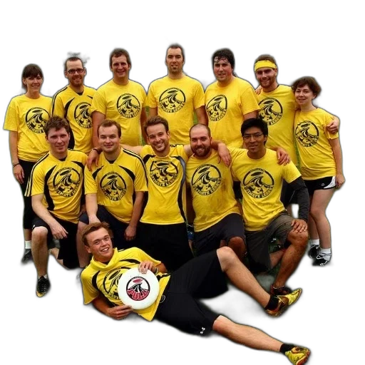 staff, group, people, wearing, yellow, shirts, pose, photo transparent PNG cut-out