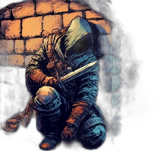 mask, concept art, watercolor, fantasy art, comic book art, hooded, figure, stands transparent PNG cut-out