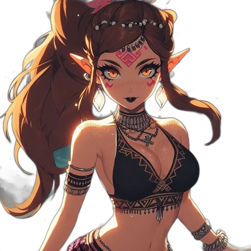 jewelry, staff, mask, dress, fantasy art, concept art, anime, pixel art transparent PNG cut-out