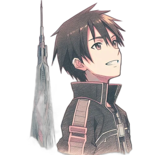 staff, sword, weapon, jacket, anime, pixel art, concept art, watercolor transparent PNG cut-out