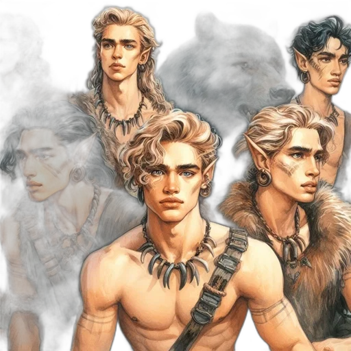 fantasy art, concept art, comic book art, photorealistic, earth tones, golden, six, males transparent PNG cut-out