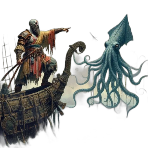 creature, concept art, fantasy art, underwater, fog, viking-inspired, warrior, stands transparent PNG cut-out