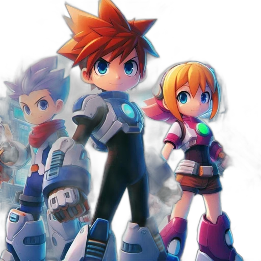 concept art, 3d render, pixel art, anime, three, animated, characters, stand transparent PNG cut-out