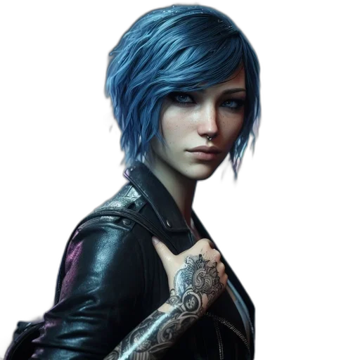 jacket, face, cyberpunk, concept art, photorealistic, fantasy art, blue, dark transparent PNG cut-out