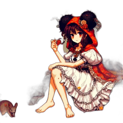 dress, flower, staff, hat, fantasy art, concept art, pixel art, anime transparent PNG cut-out