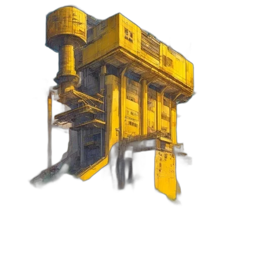 robot, building, weapon, staff, concept art, 3d render, pixel art, cyberpunk transparent PNG cut-out