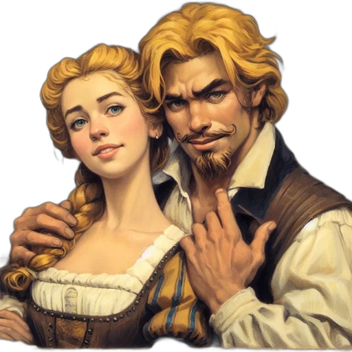 face, fantasy art, oil painting, photorealistic, concept art, portrait, features, couple transparent PNG cut-out