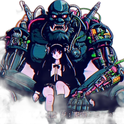 robot, weapon, creature, concept art, pixel art, anime, cyberpunk, neon lights transparent PNG cut-out