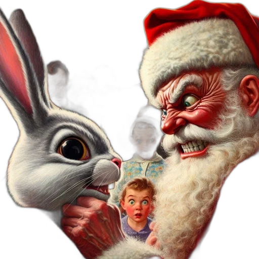 photorealistic, concept art, stunned, santa, claus, large, surprised, rabbit transparent PNG cut-out