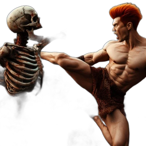 concept art, comic book art, fantasy art, photorealistic, fire, powerful, man, kicks transparent PNG cut-out