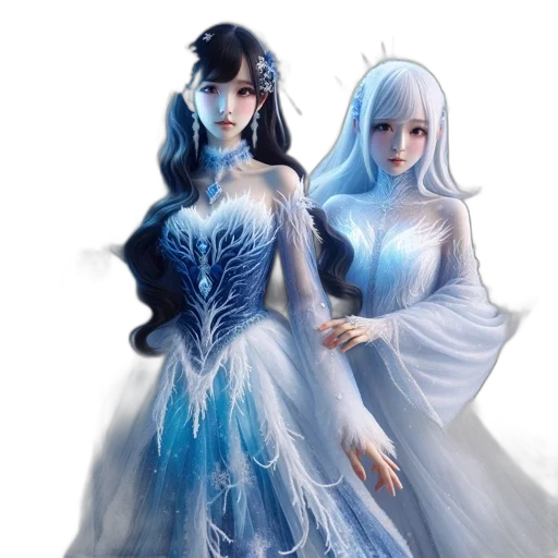 dress, fantasy art, concept art, 3d render, anime, snow, blue, monochrome transparent PNG cut-out