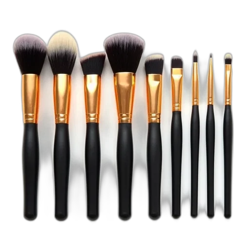 golden, monochrome, dark, set, ten, makeup, brushes, black transparent PNG cut-out