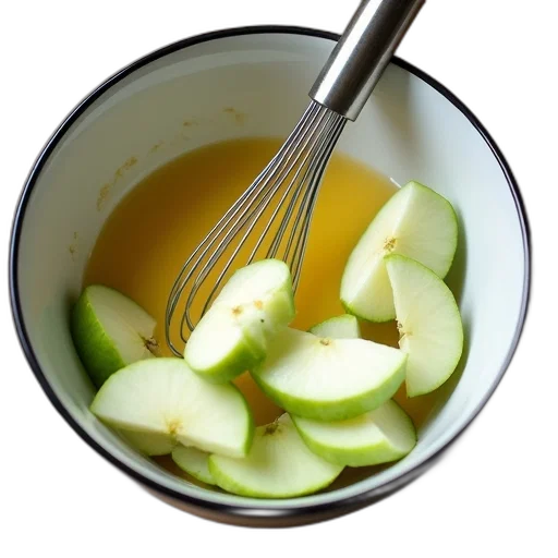 food, photorealistic, green, bowl, filled, apple, slices, yellow transparent PNG cut-out