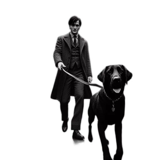 staff, animal, concept art, photorealistic, black-and-white, photograph, gentleman, formal transparent PNG cut-out