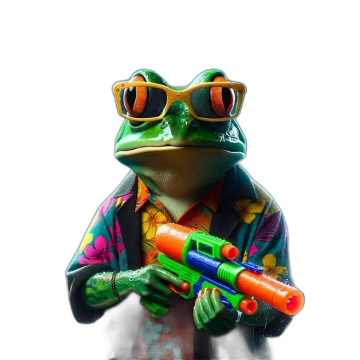 weapon, animal, staff, jacket, 3d render, concept art, photorealistic, vaporwave transparent PNG cut-out