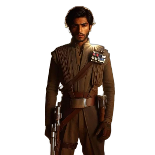 jacket, staff, weapon, concept art, comic book art, fantasy art, pixel art, earth tones transparent PNG cut-out