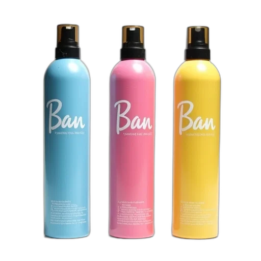 bottle, three, bottles, ban, hair, spray, lined, against transparent PNG cut-out