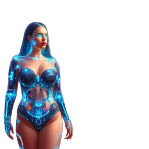 robot, concept art, cyberpunk, 3d render, comic book art, neon lights, blue, futuristic transparent PNG cut-out