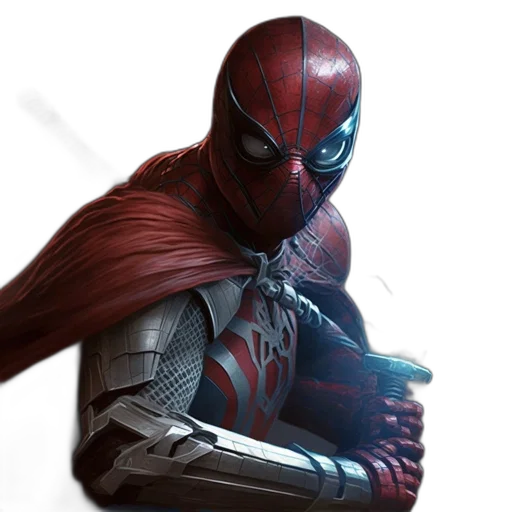 mask, concept art, comic book art, fantasy art, 3d render, red, spider-man, wields transparent PNG cut-out