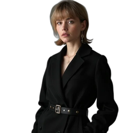 jacket, staff, dress, jewelry, photorealistic, woman, short, hair transparent PNG cut-out