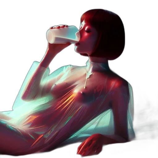 dress, bottle, robot, creature, vaporwave, concept art, cyberpunk, watercolor transparent PNG cut-out